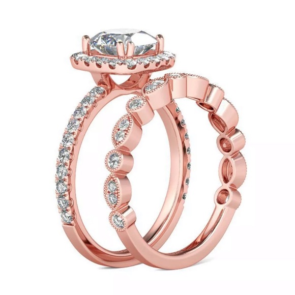 Rose Gold Cubic Zirconia Ring Set - Picture 2 of 5